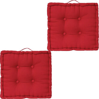 Atmosphera Vloerkussen Square - 2x - rood - katoen - 40 x 40 x 8 cm - vierkant - Extra dik - Vloerkussens