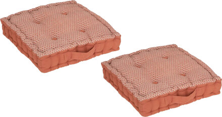 Atmosphera Vloerkussen Square - 2x - steenrood - katoen - 40 x 40 x 8 cm - Extra dik grond zitkussen