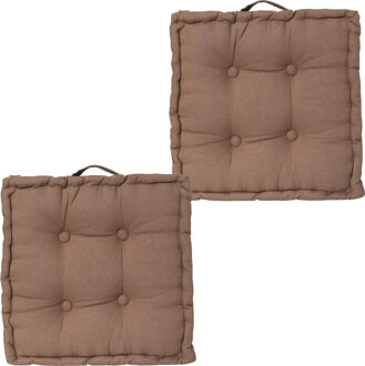 Atmosphera Vloerkussen Square - 2x - taupe - katoen - 38,5 x 38,5 x 8 cm - vierkant - Extra dik