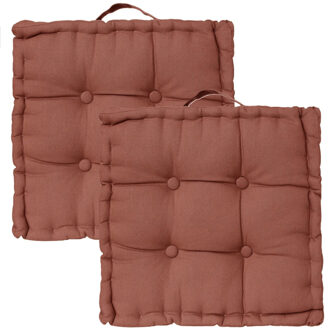 Atmosphera Vloerkussen Square - 2x - terracotta - katoen - 38,5 x 38,5 x 8 cm - vierkant - Extra dik