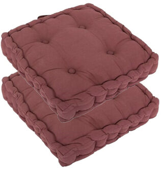 Atmosphera Vloerkussen Square - 2x - wijn rood - katoen - 38,5 x 38,5 x 8 cm - vierkant - Extra dik