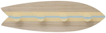 Atmosphera Wand kapstok Surfplank - 4 ophang haken - hout - 54 x 16 cm - beige - decoratief