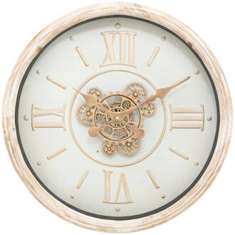 Atmosphera Wandklok/muur klok Florence - Vintage Wood - Dia 50 cm - mdf/glas - beige/wit