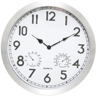 Atmosphera Wandklok/muur klok Home Data - Met thermometer en hygrometer - D40 cm - metaal - zilver