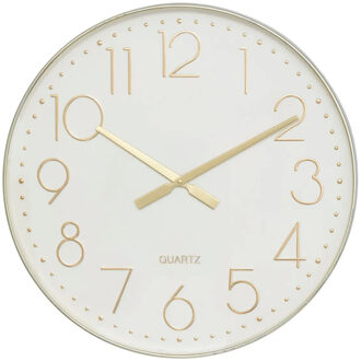 Atmosphera Wandklok/muur klok Mondello - Dia 51 cm - kunststof - wit/goud - keuken/kamer