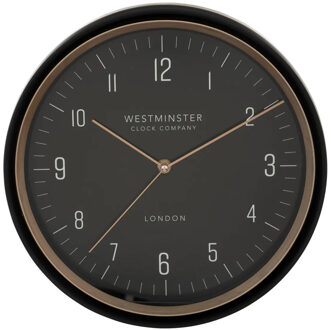 Atmosphera Wandklok/muur klok Montreux - Kunststof/glas - Dia 29 cm - zwart - keuken/gang/kantoor klok