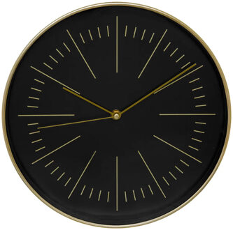 Atmosphera Wandklok/muur klok - Office - Dia 30 cm - kunststof - zwart/goud - keuken/kamer/kantoor