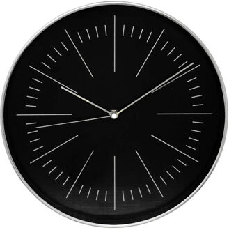 Atmosphera Wandklok/muur klok - Office - Dia 30 cm - kunststof - zwart/zilver - keuken/kamer/kantoor