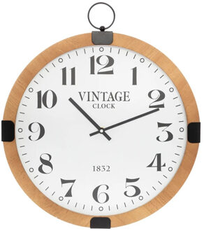 Atmosphera Wandklok/muur klok Vintage - Dia 38 cm - hout - naturel - keuken/kamer