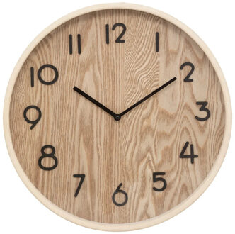 Atmosphera Wandklok/muur klok - Woody - Dia 38 cm - hout - beige - keuken/kamer