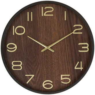 Atmosphera Wandklok/muur klok - Woody - Dia 38 cm - hout - bruin - keuken/kamer
