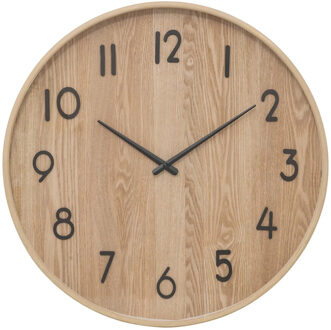 Atmosphera Wandklok/muur klok - Woody - Dia 55 cm - hout - beige - keuken/kamer