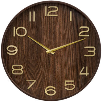 Atmosphera Wandklok/muur klok - Woody - Dia 55 cm - hout - bruin - keuken/kamer
