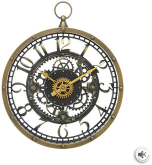 Atmosphera WandKlok - Stil Uurwerk - Klok 27cm ouderwetse koperlook met vaste tandwielen