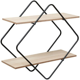 Atmosphera Wandpaneel/wandkastje - zwart/bruin - hout/staal - ruitvormig - 2 plankjes - 48 x 18 x 48 cm