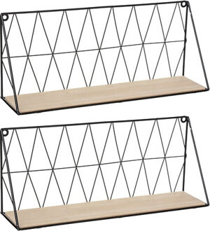 Atmosphera Wandplank/boekenplank Anna - 2x - zwart - metaal/hout - draadframe - 48 x 12 x 20 cm