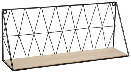 Atmosphera Wandplank/boekenplank Anna - zwart - metaal/hout - draadframe - 48 x 12 x 20 cm