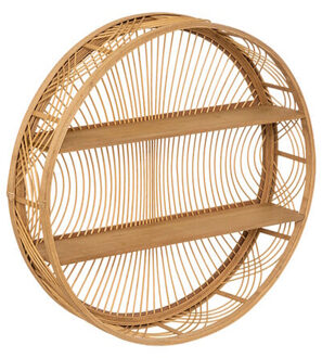 Atmosphera Wandplank Inacio - bruin - bamboe - Boho stijl - rond - 2 plankjes - D70 x 15 cm