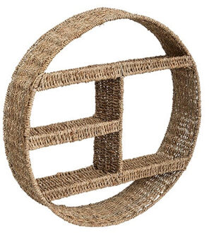 Atmosphera Wandplank/wandbord Aria - bruin - riet - Ibiza stijl - 3 plankjes - D58 x 12 cm