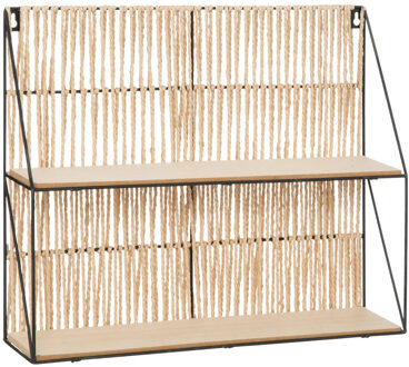 Atmosphera Wandplankje Tatra 2 laags - zwart/beige - metaal/hout/papier - 48 x 12 x 40 cm