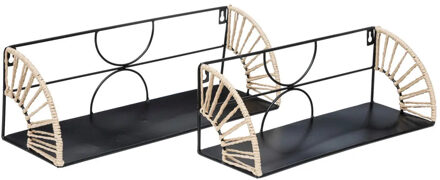 Atmosphera Wandplankjes - zwart/bruin- metaal/papier - 2-delig - 42 x 14 x 14 cm