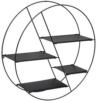 Atmosphera Wandplankjes - zwart - metaal - rond - 4 plankjes - D50 x 13 cm
