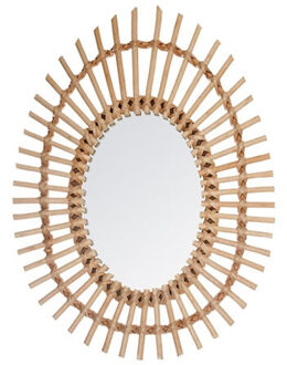 Atmosphera Wandspiegel Irma - Boho/ibiza stijl - rotan - lichtbruin - ovaal - 43 x 57 cm