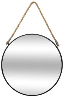 Atmosphera Wandspiegel - rond - D38 cm - metaal - zwart - spiegel met touw