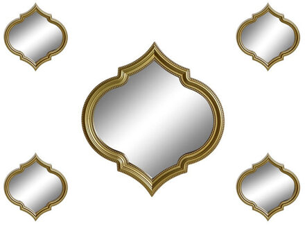 Atmosphera Wandspiegel set Marrakech - 5x stuks - ca 50 cm - goud - kunststof - Oosterse stijl