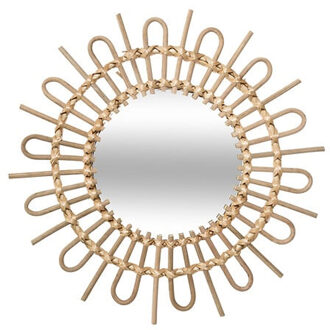 Atmosphera Wandspiegel Sun - Boho/ibiza stijl - rotan - lichtbruin - rond - 50 cm