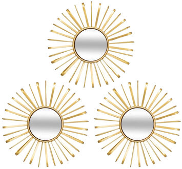 Atmosphera Wandspiegels set 3x stuks Metal Sun - Boho/ibiza stijl - metaal - goud - D24 cm per stuk