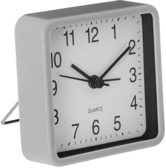 Atmosphera Wekker/alarmklok Dawn - grijs - kunststof - 8 x 8 cm - met standaard