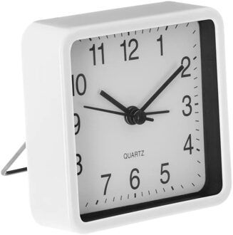 Atmosphera Wekker/alarmklok Dawn - wit - kunststof - 8 x 8 cm - met standaard