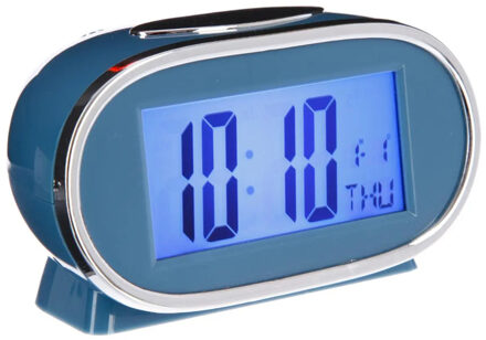 Atmosphera Wekker/alarmklok Snooze - blauw/zilver - kunststof - 11 x 8 cm - Digitaal