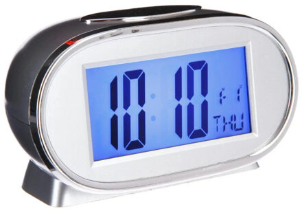 Atmosphera Wekker/alarmklok Snooze - grijs/zilver - kunststof - 11 x 8 cm - Digitaal