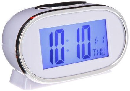 Atmosphera Wekker/alarmklok Snooze - wit/zilver - kunststof - 11 x 8 cm - Digitaal