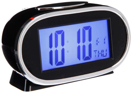 Atmosphera Wekker/alarmklok Snooze - zwart/zilver - kunststof - 11 x 8 cm - Digitaal