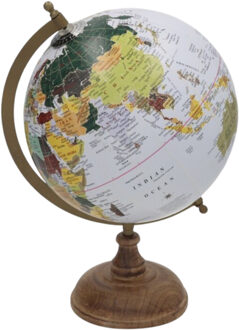 Atmosphera Wereldbol / globe James - op voet - D20 cm - hout - bruin