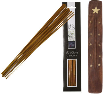 Atmosphera Wierook stokjes in Jasmijn geur - voordeelpak 60x stokjes - 25cm - met houder