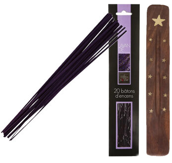 Atmosphera Wierook stokjes in Lavendel geur - voordeelpak 60x stokjes - 25cm - met houder