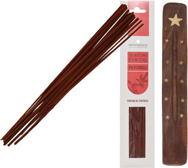 Atmosphera Wierook stokjes in Patchoeli geur - voordeelpak 60x stokjes - 25cm - met houder