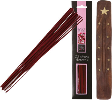 Atmosphera Wierook stokjes in Rozen geur - voordeelpak 60x stokjes - 25cm - met houder