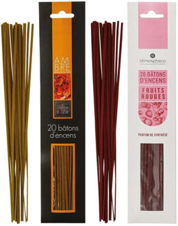 Atmosphera Wierook stokjes - set van 2 geuren - Amber en Fruitmix geur - 25 cm - Ontspanning