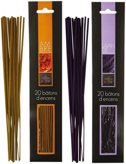 Atmosphera Wierook stokjes - set van 2 geuren - Amber en Lavendel - 25 cm - Ontspanning
