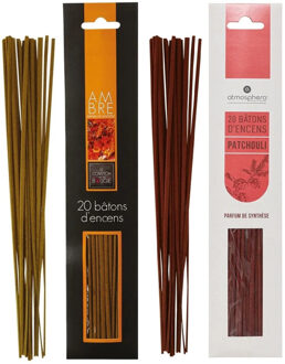 Atmosphera Wierook stokjes - set van 2 geuren - Amber en Patchoeli - 25 cm - Ontspanning