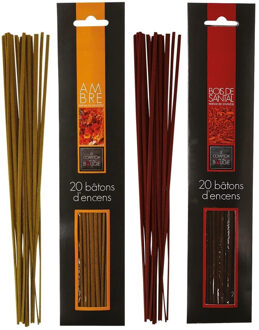 Atmosphera Wierook stokjes - set van 2 geuren - Amber en Sandelhout - 25 cm - Ontspanning