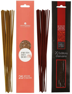 Atmosphera Wierook stokjes - set van 2 geuren - Sandelhout en Bosvruchten - 25 cm - Ontspanning