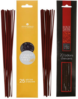 Atmosphera Wierook stokjes - set van 2 geuren - Sandelhout en Oosters Vanille - 25 cm - Ontspanning