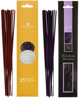Atmosphera Wierook stokjes - set van 2 geuren - Vanille en Lavendel - 25 cm - Ontspanning