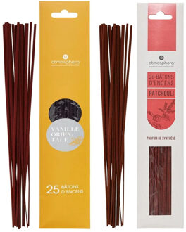 Atmosphera Wierook stokjes - set van 2 geuren - Vanille en Patchoeli - 25 cm - Ontspanning